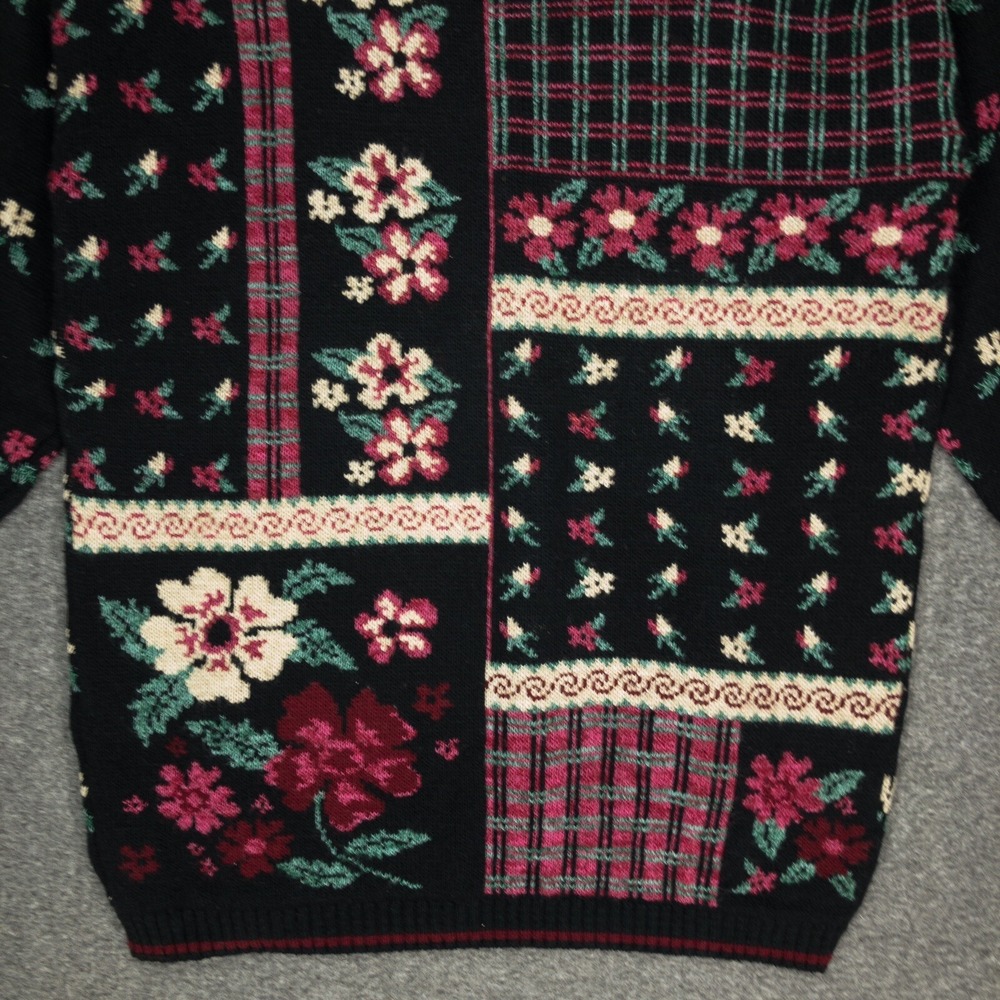 Vintage Private Eyes Sweater Black Floral Tunic Women's Size XL Cottagecore 80s - Picture 2 of 11